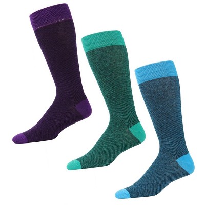 Memoi Men's 3 Pair Pack Textured Tip Crew Socks Purple 10-13