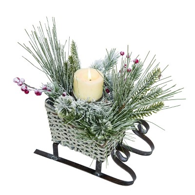 Transpac Metal 11 in. White Christmas Sleigh Candle Holder