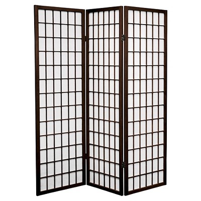 5 ft. Tall Window Pane Shoji Screen - Walnut (3 Panels)