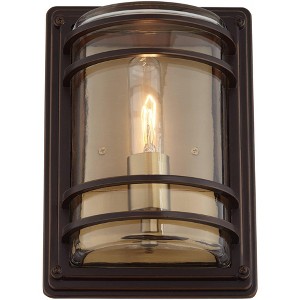 John Timberland Habitat Industrial Rustic Wall Light Sconce Bronze Brass Hardwire 7 1/2" Fixture Clear Glass Shade for Bedroom Bathroom Vanity House - 1 of 4
