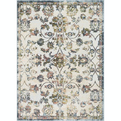 Well Woven Atlas Distressed Floral Oriental Blue Area Rug