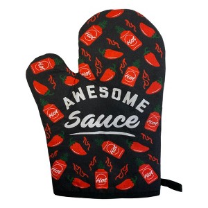 Awesome Sauce Oven Mitt Funny Hot Sauce Peppers Graphic Novelty Kitchen Glove - Crazy Dog Bakeware - 1 of 4