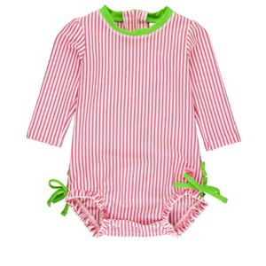 RuffleButts Baby Girls Seersucker Long Sleeve UPF50+ One Piece Rash Guard - 1 of 3