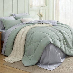 Bedsure Comforter Set – Bed in a Bag with Contrast Color Solid Design, Soft All-Season Bedding Set - 1 of 4