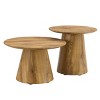 Wooden Round Tabletop Coffee Table Set Of 2,Table With Wood Grain Texture And Wood Base,Adjustable Feet,MDF Coffee Table-Coolbibila - 3 of 4