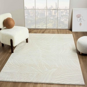 Luxe Weavers Botanical Print Cream Area Rug Modern Leaves - 1 of 4