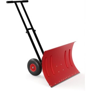 29" Snow Pusher Shovel with Wheels, 5-Position Angled Blade Efficient Snow Removal, Adjustable Handle - 1 of 4