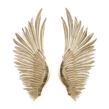 Set of 2 Metal Bird Wing Wall Decors with Textured Metallic Finish Gold - Olivia & May
