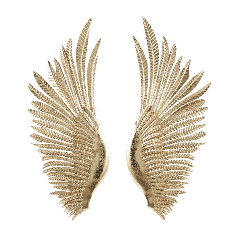 Set of 2 Metal Bird Wing Wall Decors with Textured Metallic Finish Gold - Olivia &#38; May, 1 of 6