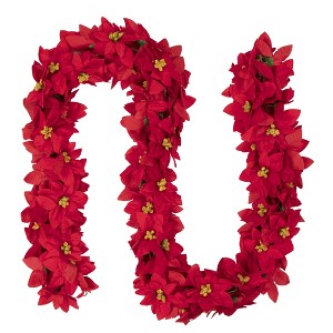 Northlight 6' x 3" Red Artificial Poinsettia Floral Christmas Garland - Unlit - 1 of 4