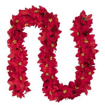 Northlight 6' x 3" Red Artificial Poinsettia Floral Christmas Garland - Unlit