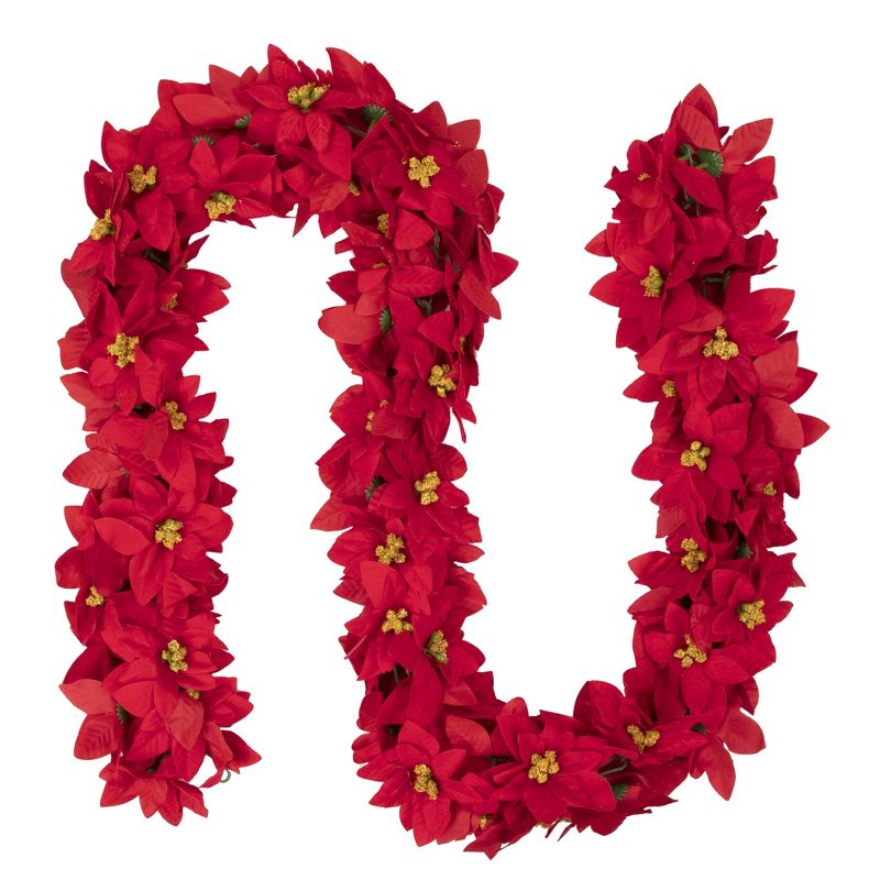 Northlight 6' x 3" Red Artificial Poinsettia Floral Christmas Garland - Unlit, 1 of 7