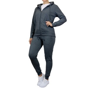 Galaxy By Harvic Women's Loose Fit Fleece-Lined Full Zip Up Hoodie & Jogger 2-Piece Set - 1 of 4