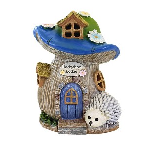 Roman 8.5 Inch Hedgehog Lodge Garden Statue Mushroom Flowers Garden Statues - 1 of 3