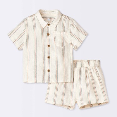 Baby Boys' Gauze Slub T-Shirt & Shorts Set - Cloud Island™ Cream 18M