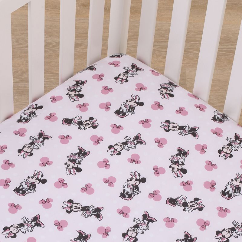 Disney Minnie Mouse Pink, Black, and White Super Soft Nursery Fitted Crib Sheet, 3 of 5