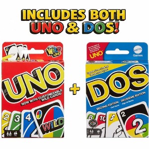 UNO and DOS Second Edition Card Game Bundle by Mattel, Includes Classic UNO and Updated DOS Card Games, Family Game Set - 1 of 4