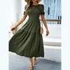 Women's Summer Crew Neck Short Sleeve Smocked Midi Dress Casual Elastic Waist Tiered A Line Maxi Dress - 4 of 4