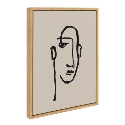 Minimalist Neutral Line Art Face Framed Canvas, 18x24