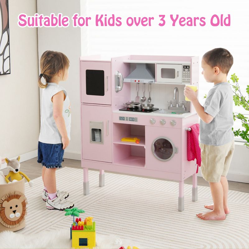 Costway Kids Pretend Kitchen Play Set Toddler Toy Wooden Chef Height Adjustable with Sounds, 2 of 11