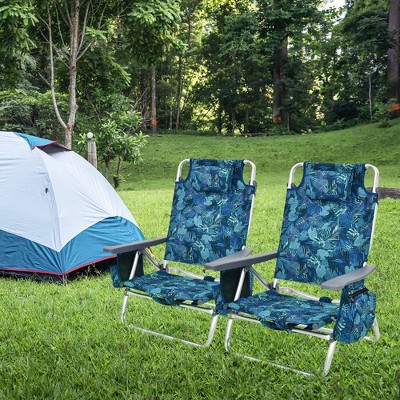 4-Pack Dark Blue Floral Aluminum Folding Camping Chairs with Cushions