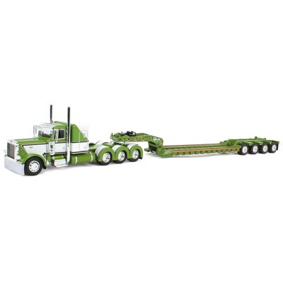 First Gear DCP 1/64 Green Peterbilt 389 48in Flattop Sleeper & Fontaine Lowboy Trailer with Flip Axle 60-1973