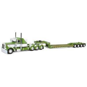 First Gear DCP 1/64 Green Peterbilt 389 48in Flattop Sleeper & Fontaine Lowboy Trailer with Flip Axle 60-1973 - 1 of 4