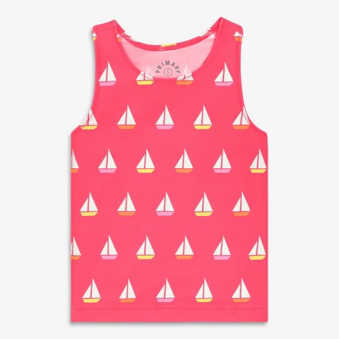 Primary Kids Swim Tank In Sailboats In Bright Azalea Sailboats Size 6-7