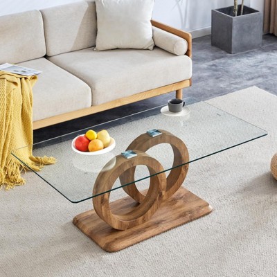 ALEXOUN 47.2 Inch Coffee Table - Modern Stylish Rectangle Glass Coffee Table with MDF Base,Clear Tempered Glass,for Living Room & Office