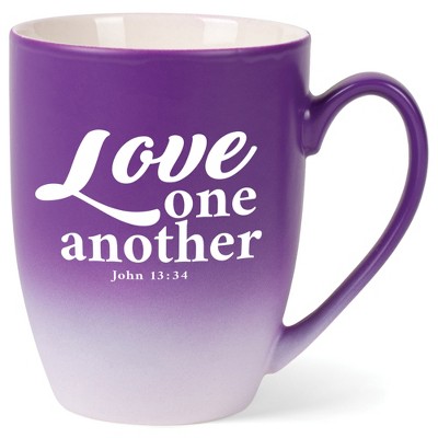 Elanze Designs Love One Another John 13:34 Two Toned Ombre Matte Purple and White 12 ounce Ceramic Stoneware Coffee Cup Mug
