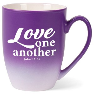 Elanze Designs Love One Another John 13:34 Two Toned Ombre Matte Purple and White 12 ounce Ceramic Stoneware Coffee Cup Mug - 1 of 4