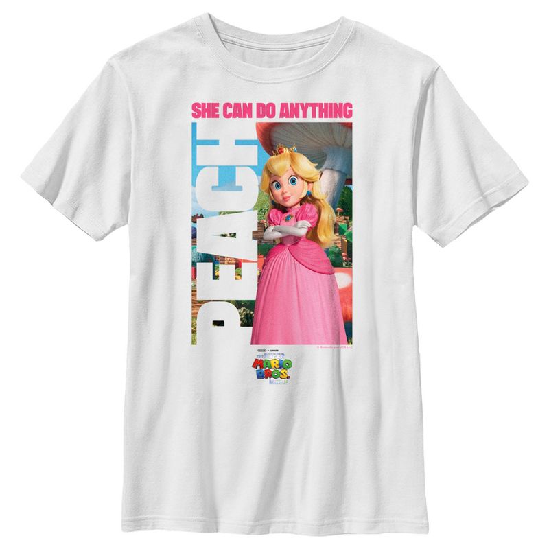 Boy's The Super Mario Bros. Movie Peach She Can Do Anything Poster T-Shirt, 1 of 5