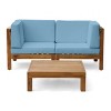 GDFStudio Keith Outdoor Acacia Wood Loveseat and Coffee Table Set with Cushions - 2 of 4