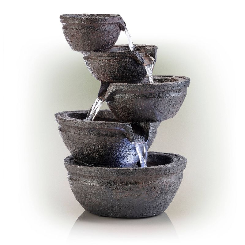 Alpine 13&#34; Tiering Bowls Tabletop Fountain with LED Lights Gray, 4 of 8