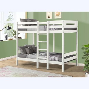 NicBex Twin over Twin Bunk Bed Wooden Bed Frame with Ladder and Full Length Guardrail, Space Saving, No Box Spring Required, White - 1 of 4