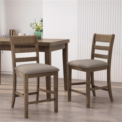 SKRAN Farmhouse Style Upholstered Counter Stools - Set of 2 Rustic Elegance for Kitchen and Bar Areas, Brown