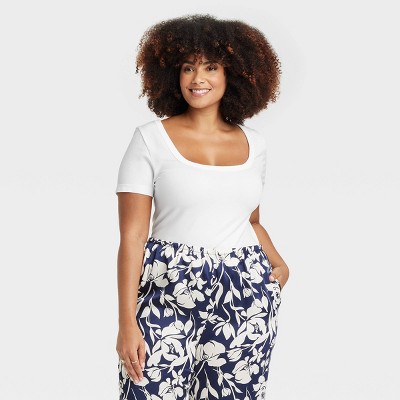 Women's Slim Fit Seamless Short Sleeve Square Neck Baby T-Shirt - A New Day™
