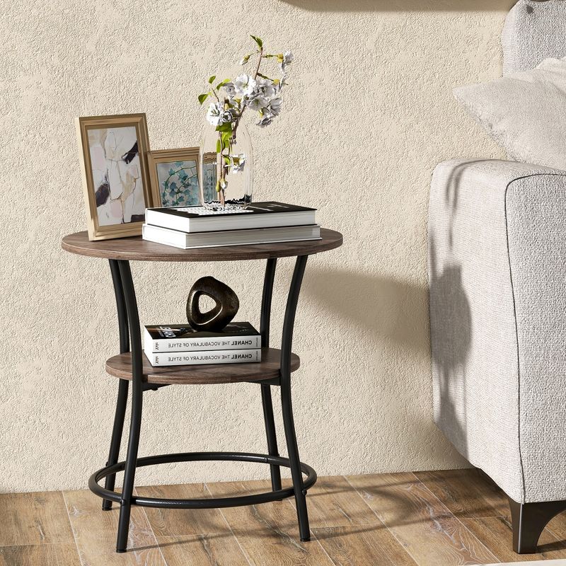 Tangkula 2-Tier Side Table Compact Round Metal Frame Coffee Table w/ Open Shelf, 3 of 11