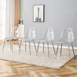 Modern minimalist transparent dining chair, set of 4 pieces, black metal legs - 1 of 4