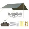 10.5x9.2ft Waterproof Camping Tarp Awning with 2 Poles, Outdoor Hammock Tent Sun Shelter for Outdoor Adventures, Beach, Camping, Hiking, Green - 2 of 4