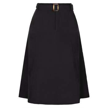 Allegra K Women's High Waist Elastic Back A-Line Belted Corduroy Midi Skirt with Pockets