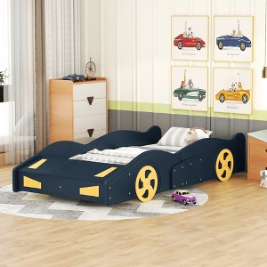 TUYOHW Car-Shaped Platform Bed with Wheels & Storage,Twin/Full Montessori Bed Frame with Slats,Stylish Low Profile Bed,400lbs Capacity - 1 of 4
