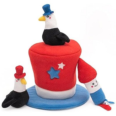 ZippyPaws Americana Top Hat Burrow - Patriotic Interactive Dog Toys, Colorful Squeaky Pearl Harbor Day Dog Toy