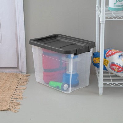 30 Quart Clear Plastic Stackable Storage Bins with Gray Lids, 6-Pack