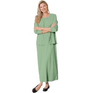 Woman Within Plus Size Lettuce Trim Knit Jacket Dress - 1 of 4
