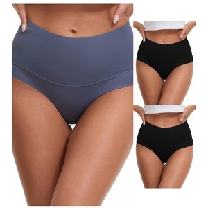 INSPIRE CHIC Women's High Waist Tummy Control Full Coverage Briefs Breathable Panties 3 Packs - 1 of 4