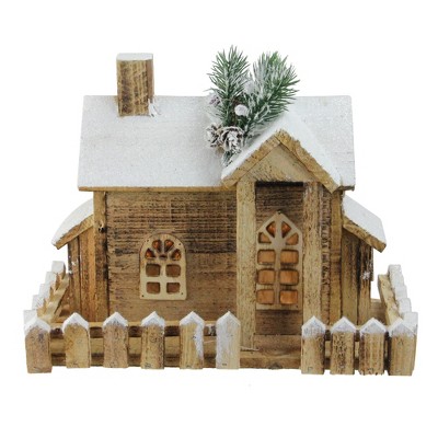 Northlight 12" LED Lighted Snowy Rustic Wooden Cabin Table Top Christmas Decoration