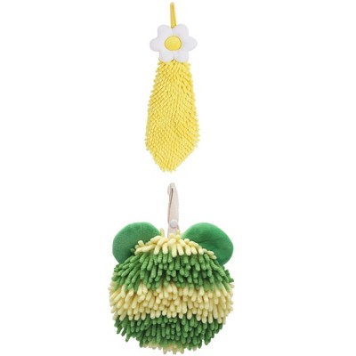 REGALWOVEN Soft Absorbent Cute Fuzzy Hanging Decorative Bathroom Chenille Hand Towel 6" x 15"/7" x 7" 2 Packs