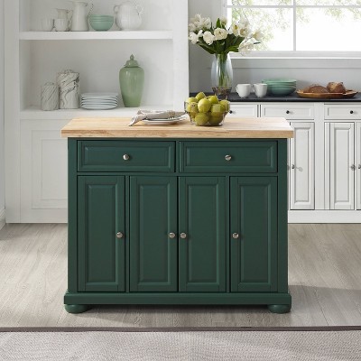 Emerald Green Birch Wood Kitchen Island Cart with Storage
