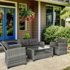 Outsunny 4 Pieces Patio Furniture Sets Rattan Wicker Chair w/ Table Outdoor Conversation Set with Cushion for Backyard Porch Garden Poolside and Deck - 2 of 4